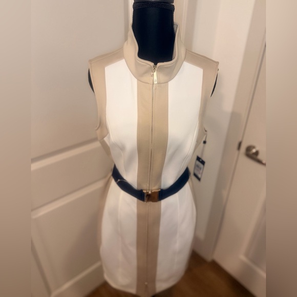 Tommy Hilfiger Elegant White and Tan  Sleeveless Dress - Picture 14 of 16